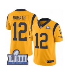 Men's Nike Los Angeles Rams #12 Joe Namath Limited Gold Rush Vapor Untouchable Super Bowl LIII Bound NFL Jersey