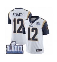 Youth Nike Los Angeles Rams #12 Joe Namath White Vapor Untouchable Limited Player Super Bowl LIII Bound NFL Jersey