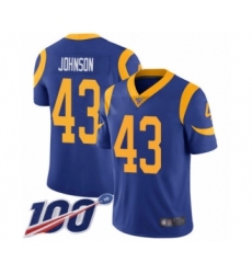 Men's Los Angeles Rams #43 John Johnson Royal Blue Alternate Vapor Untouchable Limited Player 100th Season Football Jersey