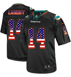 Men's Nike Miami Dolphins #14 Jarvis Landry Elite Black USA Flag Fashion NFL Jersey