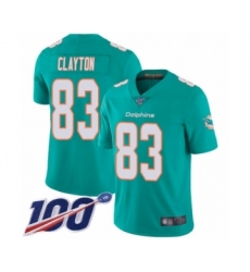 Men's Miami Dolphins #83 Mark Clayton Aqua Green Team Color Vapor Untouchable Limited Player 100th Season Football Jersey