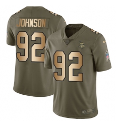 Youth Nike Minnesota Vikings #92 Tom Johnson Limited Olive/Gold 2017 Salute to Service NFL Jersey