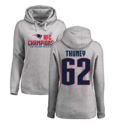 Women's Nike New England Patriots #62 Joe Thuney Heather Gray 2017 AFC Champions Pullover Hoodie