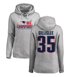 Women's Nike New England Patriots #35 Mike Gillislee Heather Gray 2017 AFC Champions Pullover Hoodie