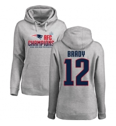 Women's Nike New England Patriots #12 Tom Brady Heather Gray 2017 AFC Champions Pullover Hoodie