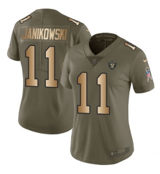 Women's Nike Oakland Raiders #11 Sebastian Janikowski Limited Olive/Gold 2017 Salute to Service NFL Jersey