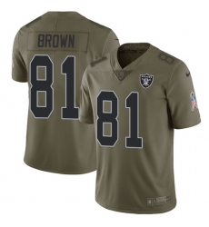 Youth Nike Oakland Raiders #81 Tim Brown Limited Olive 2017 Salute to Service NFL Jersey