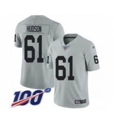 Men's Oakland Raiders #61 Rodney Hudson Limited Silver Inverted Legend 100th Season Football Jersey