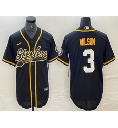 Mens Pittsburgh Steelers #3 Russell Wilson Black With Cool Base Stitched Baseball Jersey