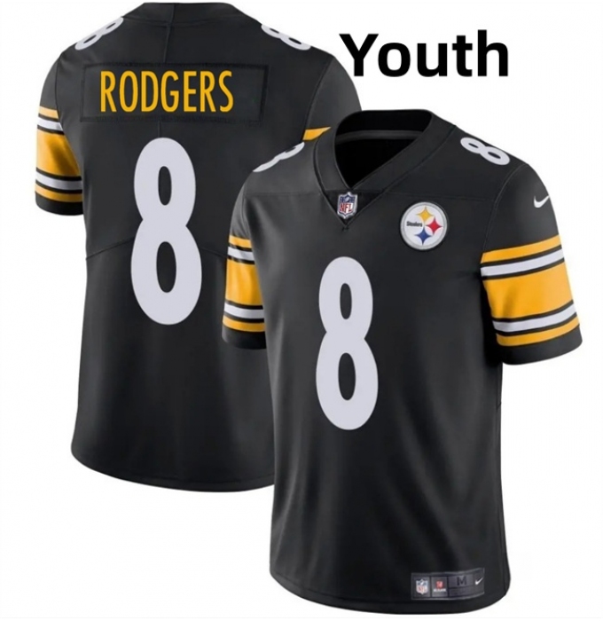 Youth Pittsburgh Steelers #8 Aaron Rodgers Black 2025 Vapor Limited Stitched Football Jersey