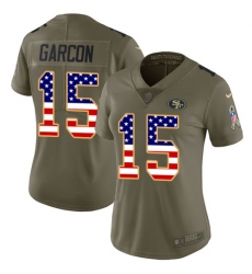 Women's Nike San Francisco 49ers #15 Pierre Garcon Limited Olive/USA Flag 2017 Salute to Service NFL Jersey