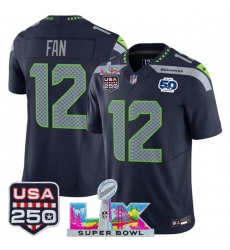 Men's Seattle Seahawks #12 Fan Navy 2025 F.U.S.E. Super Bowl LX And 50th Season Vapor Limited Football Stitched Jersey