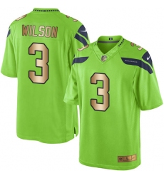 Men's Nike Seattle Seahawks #3 Russell Wilson Limited Green/Gold Rush NFL Jersey