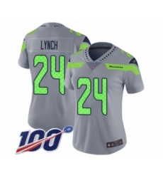 Women's Seattle Seahawks #24 Marshawn Lynch Limited Silver Inverted Legend 100th Season Football Jersey