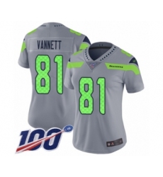Women's Seattle Seahawks #81 Nick Vannett Limited Silver Inverted Legend 100th Season Football Jersey