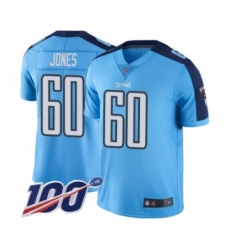 Men's Tennessee Titans #60 Ben Jones Limited Light Blue Rush Vapor Untouchable 100th Season Football Jersey