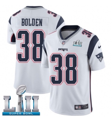 Youth Nike New England Patriots #38 Brandon Bolden White Vapor Untouchable Limited Player Super Bowl LII NFL Jersey