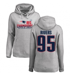Women's Nike New England Patriots #95 Derek Rivers Heather Gray 2017 AFC Champions Pullover Hoodie