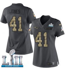Women's Nike New England Patriots #41 Cyrus Jones Limited Black 2016 Salute to Service Super Bowl LII NFL Jersey