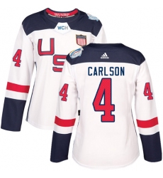 Women's Adidas Team USA #4 John Carlson Premier White Home 2016 World Cup Hockey Jersey
