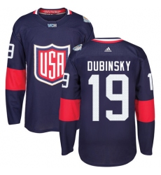 Men's Adidas Team USA #19 Brandon Dubinsky Premier Navy Blue Away 2016 World Cup Ice Hockey Jersey