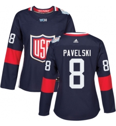Women's Adidas Team USA #8 Joe Pavelski Premier Navy Blue Away 2016 World Cup Hockey Jersey