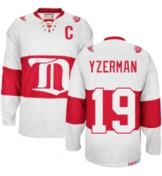Men's CCM Detroit Red Wings #19 Steve Yzerman Authentic White Winter Classic Throwback NHL Jersey