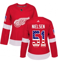 Women's Adidas Detroit Red Wings #51 Frans Nielsen Authentic Red USA Flag Fashion NHL Jersey