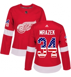 Women's Adidas Detroit Red Wings #34 Petr Mrazek Authentic Red USA Flag Fashion NHL Jersey