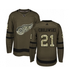 Men's Adidas Detroit Red Wings #21 Dennis Cholowski Authentic Green Salute to Service NHL Jersey