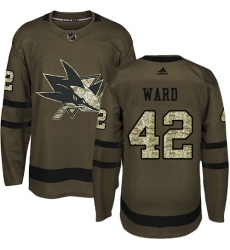 Youth Adidas San Jose Sharks #42 Joel Ward Premier Green Salute to Service NHL Jersey