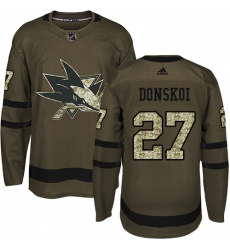 Youth Adidas San Jose Sharks #27 Joonas Donskoi Authentic Green Salute to Service NHL Jersey