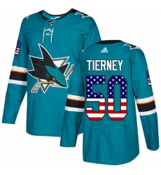 Men's Adidas San Jose Sharks #50 Chris Tierney Authentic Teal Green USA Flag Fashion NHL Jersey