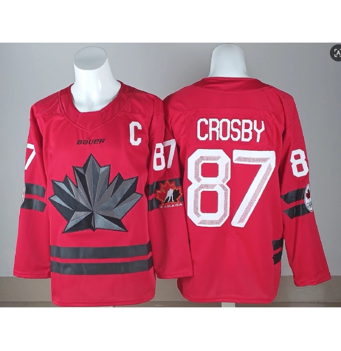 Men's Canada Hockey #87 Sidney Crosby With C Red 2026 Olympics Stitched Jersey
