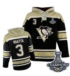 Men's Old Time Hockey Pittsburgh Penguins #3 Olli Maatta Premier Black Sawyer Hooded Sweatshirt 2017 Stanley Cup Champions