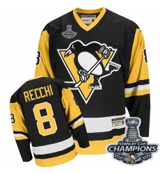 Men's CCM Pittsburgh Penguins #8 Mark Recchi Premier Black Throwback 2017 Stanley Cup Champions NHL Jersey