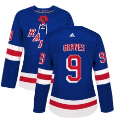 Women's Adidas New York Rangers #9 Adam Graves Authentic Royal Blue Home NHL Jersey