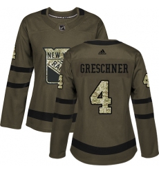 Women's Adidas New York Rangers #4 Ron Greschner Authentic Green Salute to Service NHL Jersey