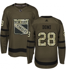Men's Adidas New York Rangers #28 Tie Domi Premier Green Salute to Service NHL Jersey