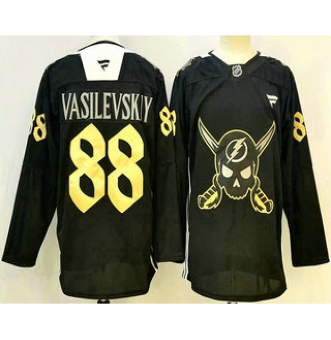 Men's Tampa Bay Lightning #88 Andrei Vasilevskiy Black Pirate Themed Warmup Authentic Jersey