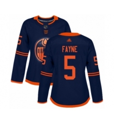 Women's Edmonton Oilers #5 Mark Fayne Authentic Navy Blue Alternate Hockey Jersey