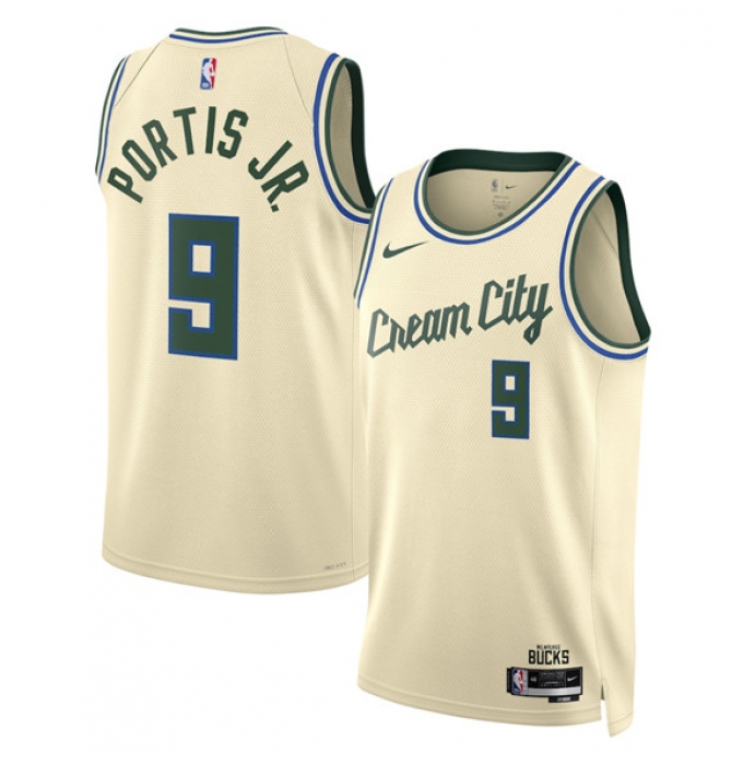 Men's Milwaukee Bucks #9 Bobby Portis Cream 2025-26 City Edition Swingman Stitched Basketball Jersey