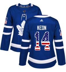 Women's Adidas Toronto Maple Leafs #14 Dave Keon Authentic Royal Blue USA Flag Fashion NHL Jersey