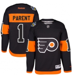 Men's Reebok Philadelphia Flyers #1 Bernie Parent Authentic Black 2017 Stadium Series NHL Jersey