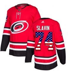 Men's Adidas Carolina Hurricanes #74 Jaccob Slavin Authentic Red USA Flag Fashion NHL Jersey