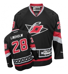 Youth Reebok Carolina Hurricanes #28 Elias Lindholm Premier Black Third NHL Jersey