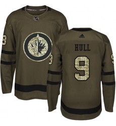Men's Adidas Winnipeg Jets #9 Bobby Hull Premier Green Salute to Service NHL Jersey