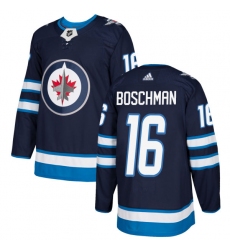 Youth Adidas Winnipeg Jets #16 Laurie Boschman Authentic Navy Blue Home NHL Jersey
