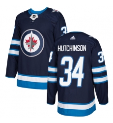 Men's Adidas Winnipeg Jets #34 Michael Hutchinson Premier Navy Blue Home NHL Jersey