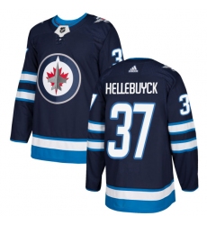 Youth Adidas Winnipeg Jets #37 Connor Hellebuyck Authentic Navy Blue Home NHL Jersey